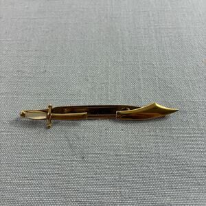 Vintage SWANK Sword Dagger Tie Clip Gold Tone Mother of Pearl Handle Mens